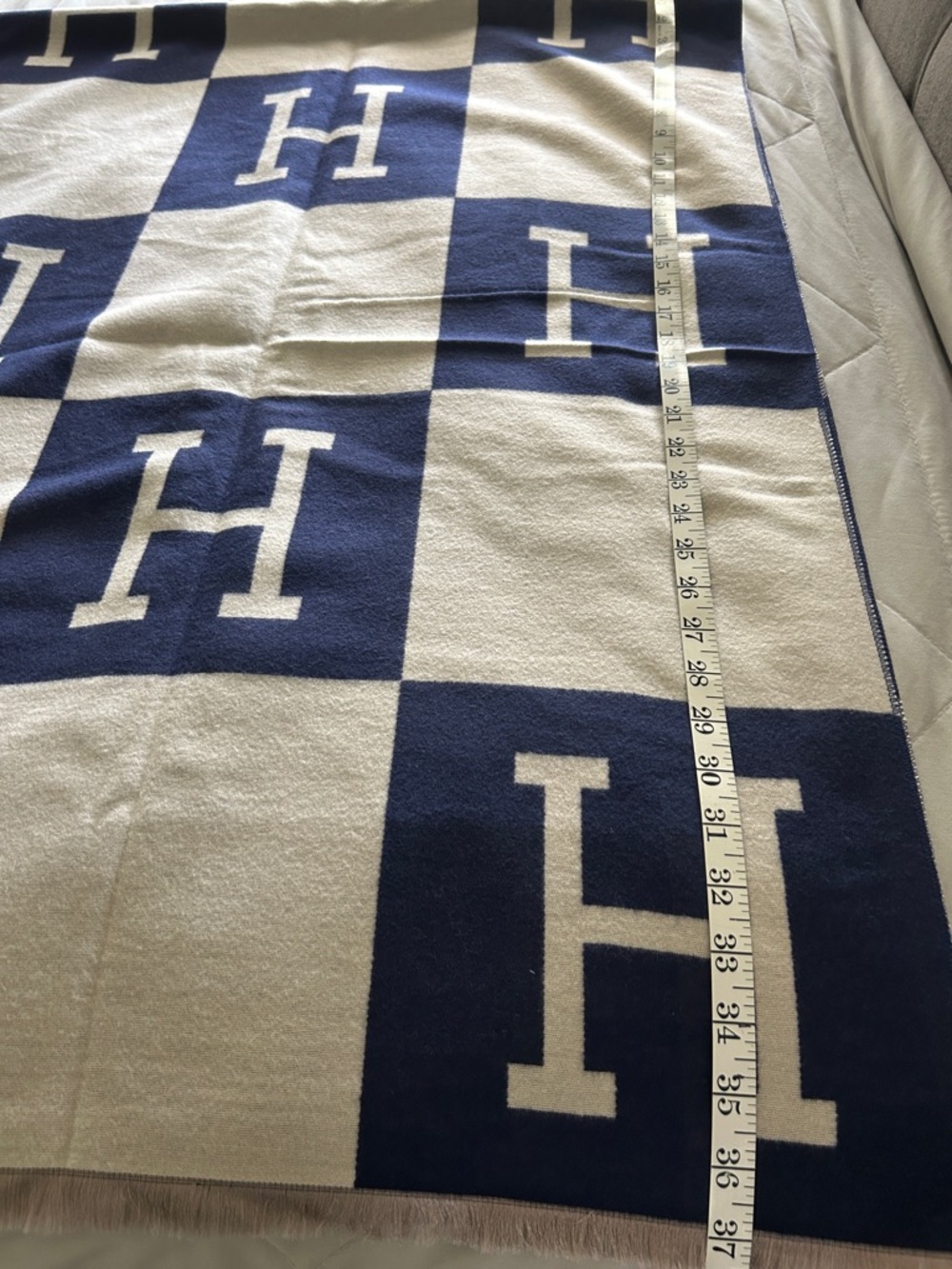 H Checker XL wrap scarf in Navy and Cream - Picture 6 of 6